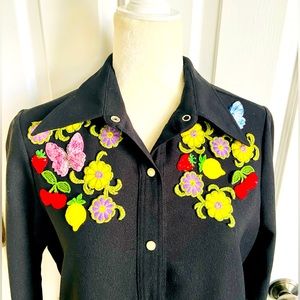 1970’s Black Western Snap Dress!! Size M